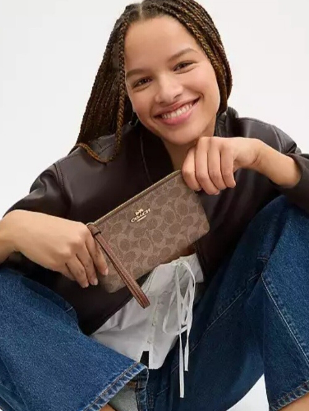 COACH Large Wristlet In Signature Canvas With Gold Hardware, Zip Top Closure NEW
